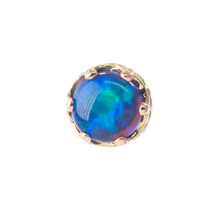 Earrings Anatometal 3mm Queen Crown Threaded End Gold with Opal Cabochon