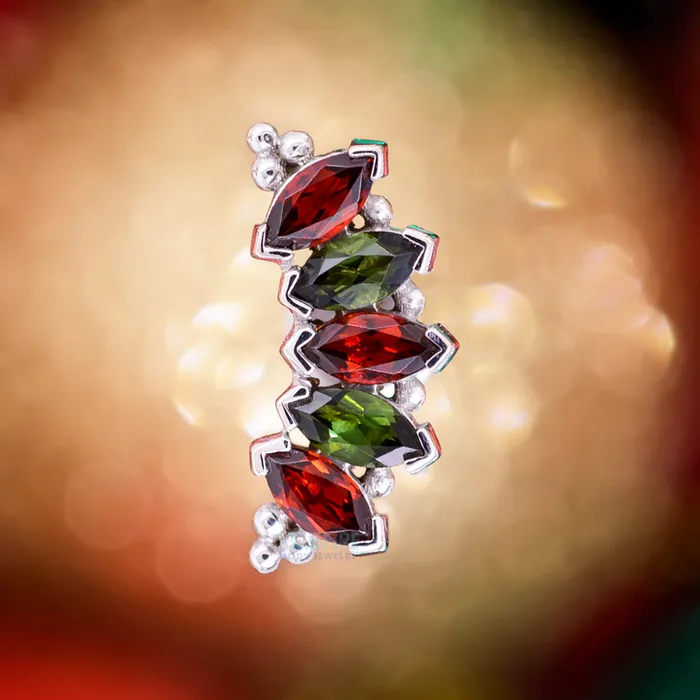 Earrings Body Vision BVLA Marquise Panaraya Threaded End in Gold Holiday Collection with Garnet Green Tourmaline