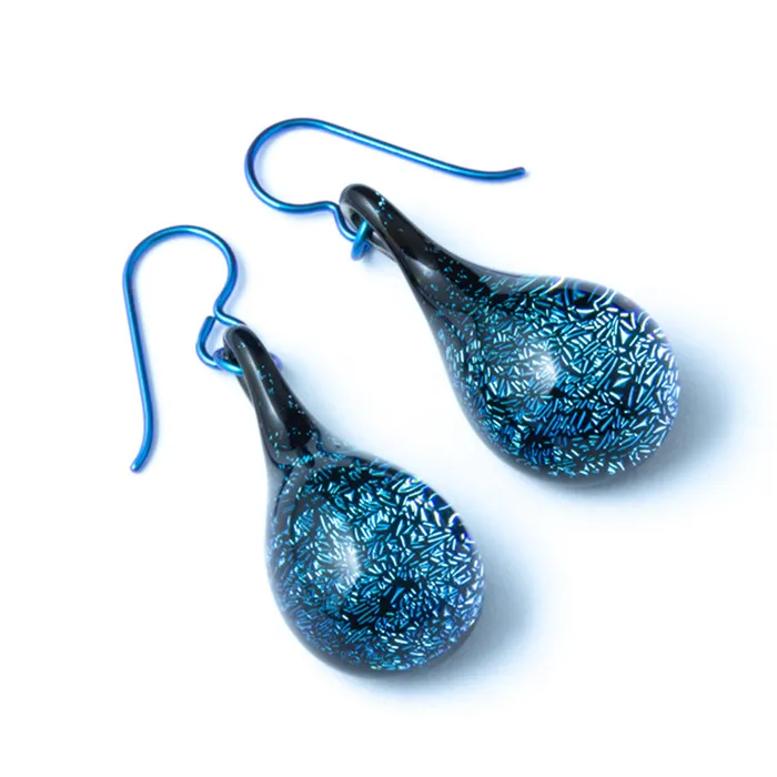 Earrings Gorilla Glass Dichroic Glass Earrings Blue