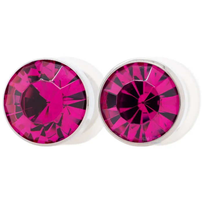 Earrings Industrial Strength IS Titanium Crystal Gem Plugs Fuchsia
