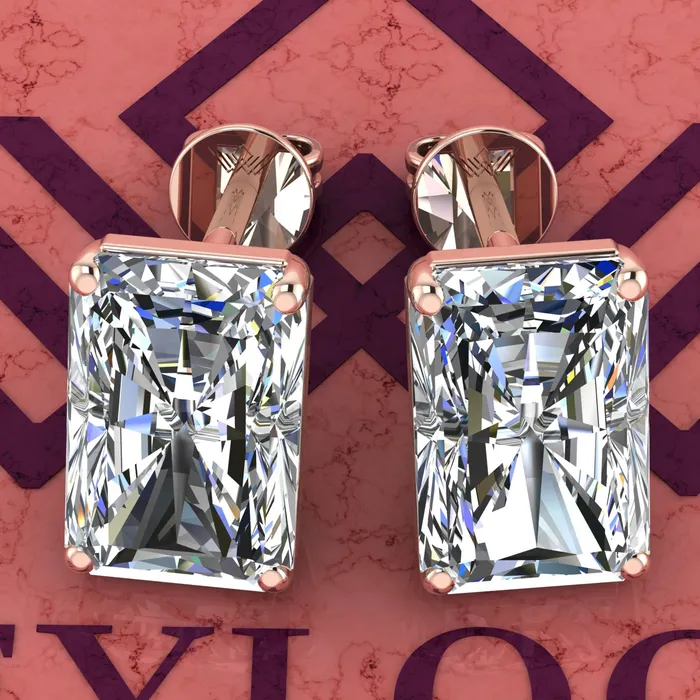 Earrings Leyloon Jewelry 55 CT x2 Medium Radiant Cut Stud D Color Basket Moissanite Earrings Earrings Leyloon Jewelry 55 CT x2 Medium Radiant Cut Stud D Color Basket Moissanite Earrings