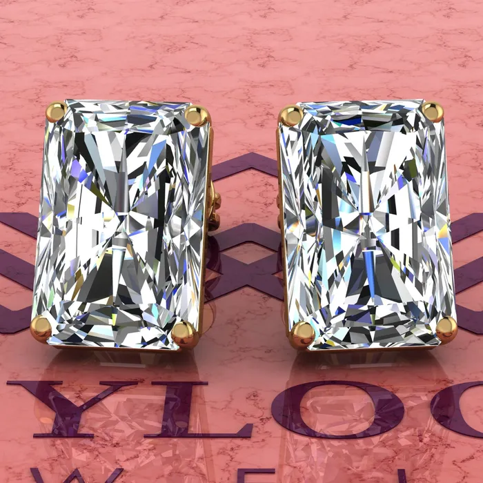 Earrings Leyloon Jewelry 55 CT x2 Medium Radiant Cut Stud D Color Basket Moissanite Earrings