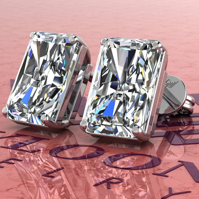 Earrings Leyloon Jewelry 55 CT x2 Medium Radiant Cut Stud D Color Basket Moissanite Earrings