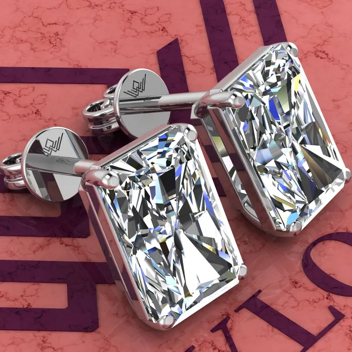Earrings Leyloon Jewelry 55 CT x2 Medium Radiant Cut Stud D Color Basket Moissanite Earrings
