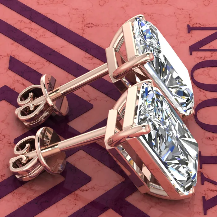 Earrings Leyloon Jewelry 55 CT x2 Medium Radiant Cut Stud D Color Basket Moissanite Earrings