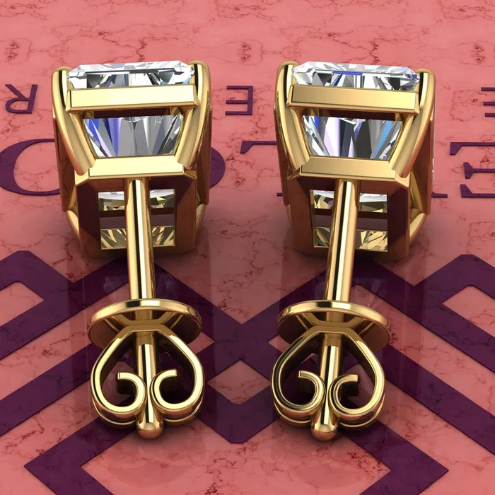 Earrings Leyloon Jewelry 55 CT x2 Medium Radiant Cut Stud D Color Basket Moissanite Earrings