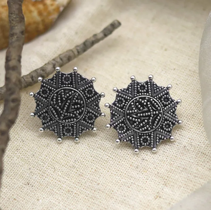 Earrings Nagma Circle Silver Oxidized Studs Earrings Teejh