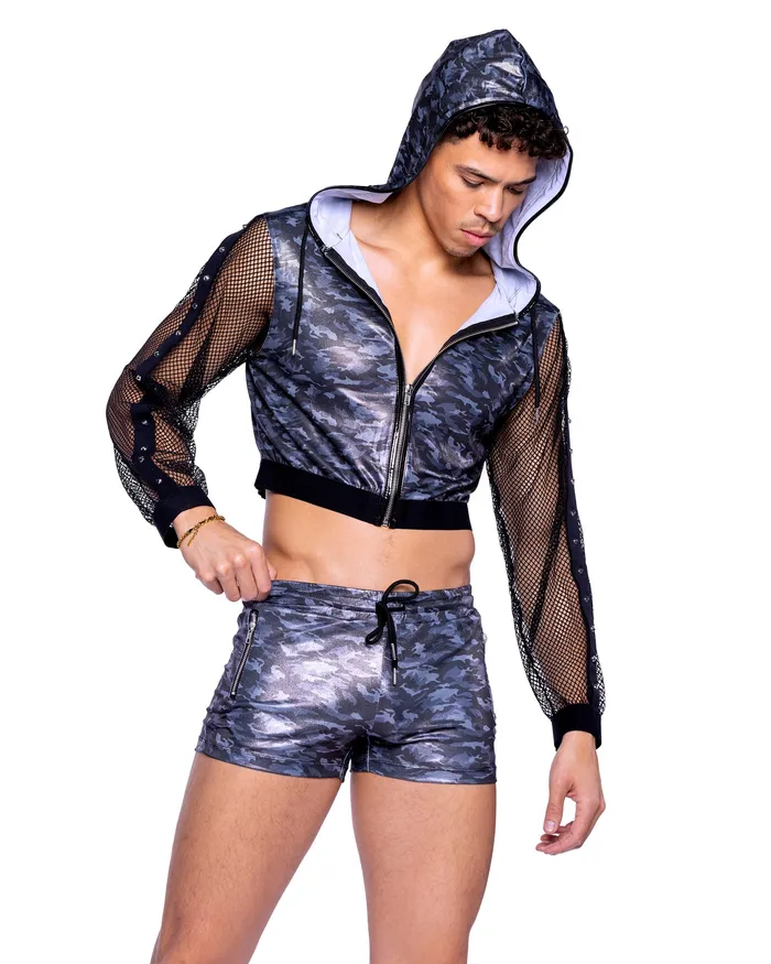 Earrings Roma Costume Inc 6525 Shimmer Camouflage Cropped Hooded Jacket