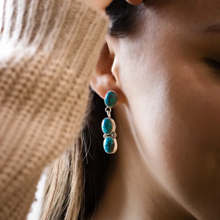 Earrings TSkies Jewelry 3Stone Turquoise Drop Earrings