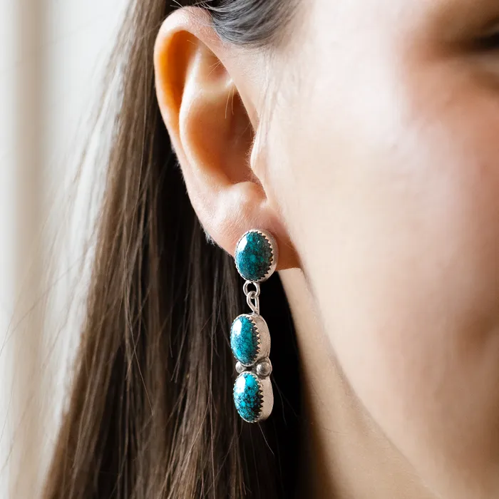 Earrings TSkies Jewelry 3Stone Turquoise Drop Earrings