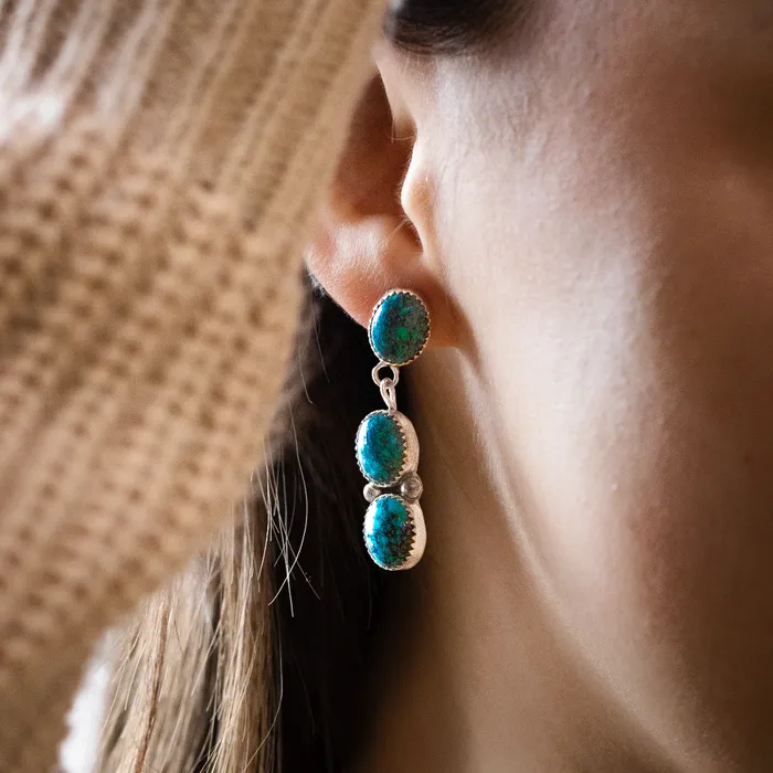 Earrings TSkies Jewelry 3Stone Turquoise Drop Earrings