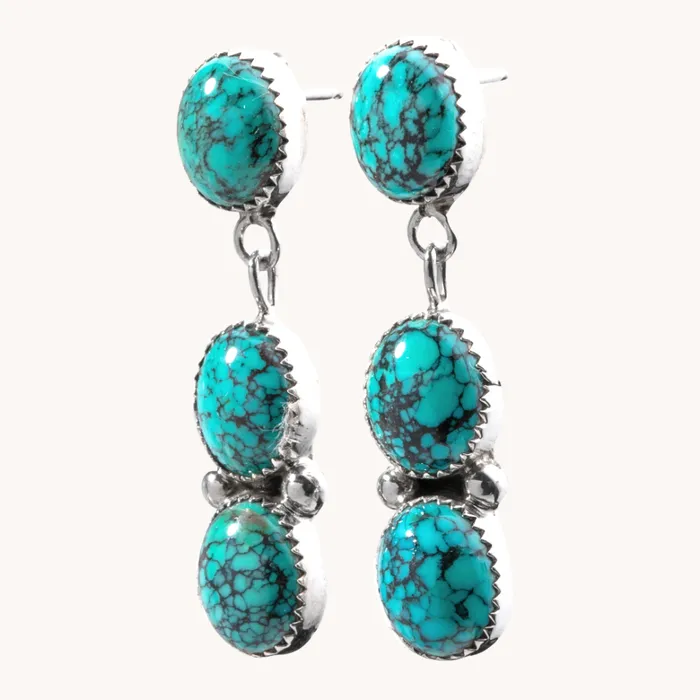 Earrings TSkies Jewelry 3Stone Turquoise Drop Earrings