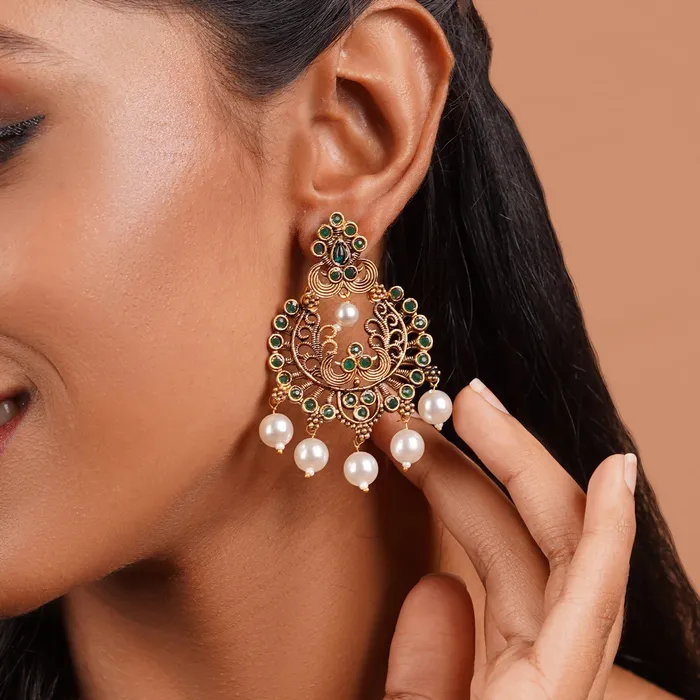 Earrings Teejh Teejh Siyaa Dark Green Gold Enamel Earrings