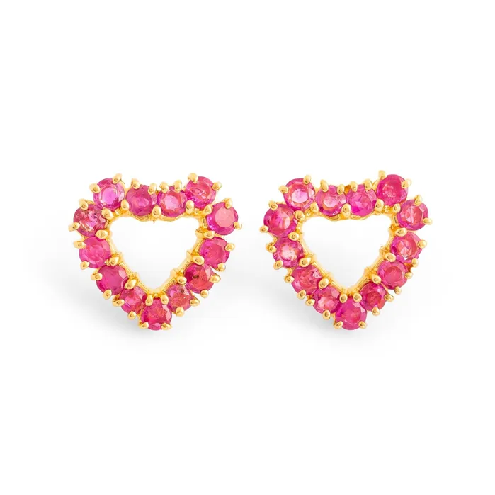 Earrings Vintage Burma Ruby and 14k Gold HeartShaped Earrings