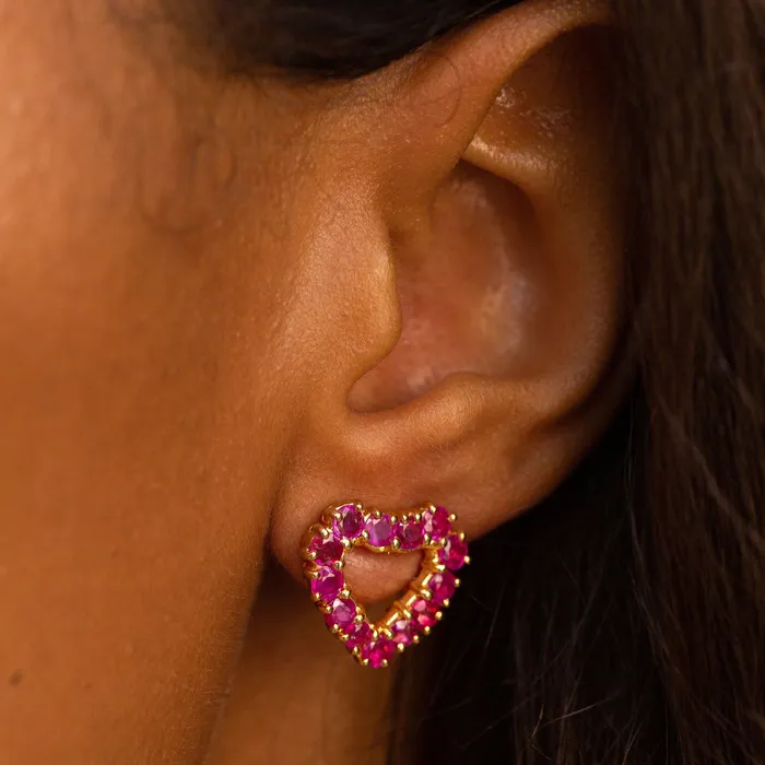 Earrings Vintage Burma Ruby and 14k Gold HeartShaped Earrings