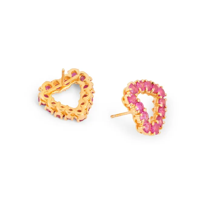 Earrings Vintage Burma Ruby and 14k Gold HeartShaped Earrings