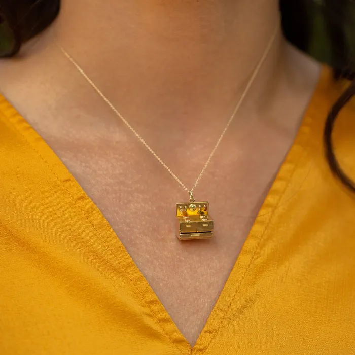 Earrings Vintage Hot Stuff Movable Stove Enamel and 14k Gold Charm