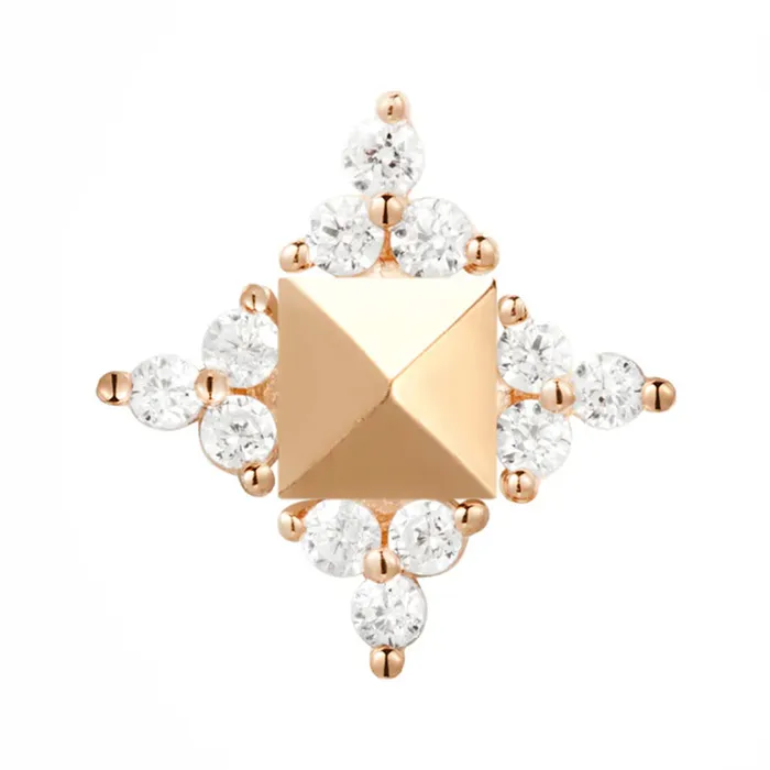 Ember Body Jewelry Necklaces threadless On Point End in Gold with White CZs