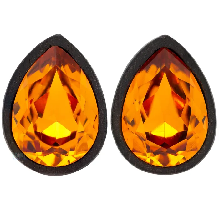 Esoteric Organics Earrings Teardrop Swarovski Plugs in Wood Topaz