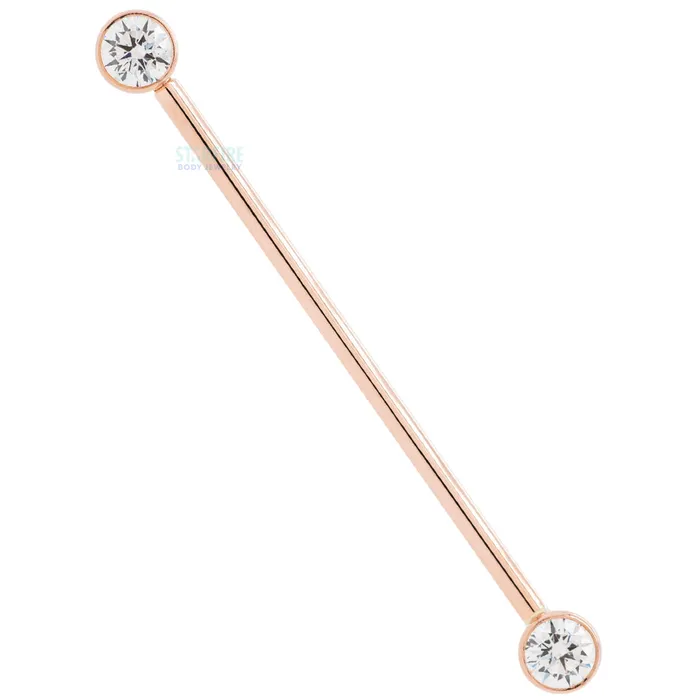Forward Facing Industrial Barbell in Gold with White CZs Body Vision BVLA Necklaces Forward Facing Industrial Barbell in Gold with White CZs Body Vision BVLA Necklaces