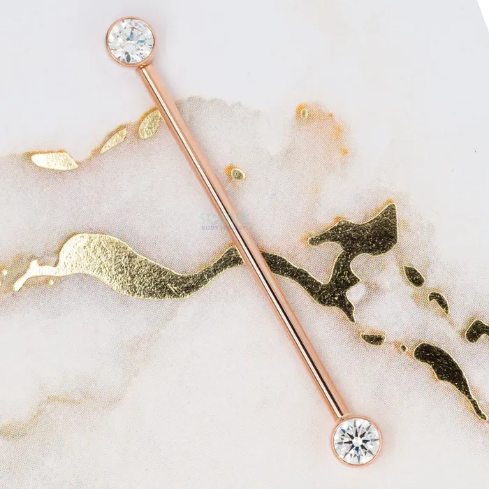 Forward Facing Industrial Barbell in Gold with White CZs Body Vision BVLA Necklaces