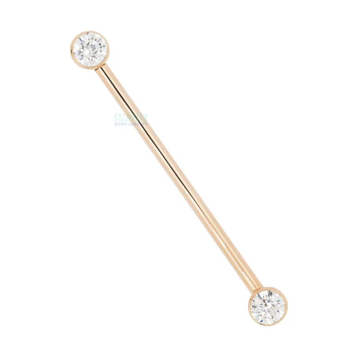 Forward Facing Industrial Barbell in Gold with White CZs Body Vision BVLA Necklaces