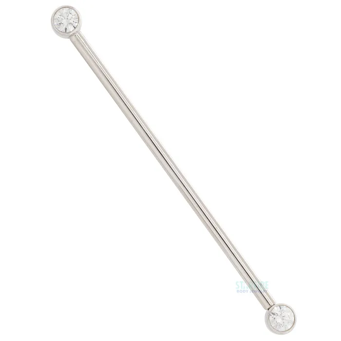 Forward Facing Industrial Barbell in Gold with White CZs Body Vision BVLA Necklaces