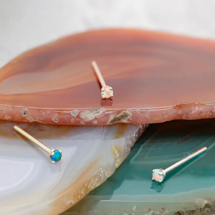 Four Prong Nostril Screw in Gold with Faceted Black Opal Body Vision BVLA Earrings
