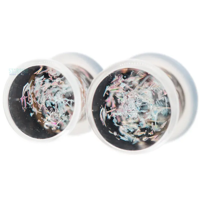 Galaxy Glass Plugs Diamond Pink on Black Glasswear Studios Necklaces