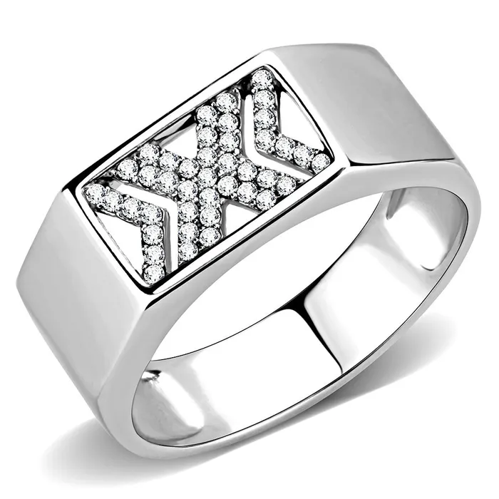 Green CJ285 Wholesale Mens Stainless Steel AAA Grade CZ Clear X Ring Rings