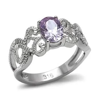 Green Rings CJ7769OS Wholesale Stainless Steel Light Amethyst Cubic Zirconia Intertwined Band Ring