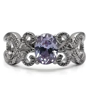 Green Rings CJ7769OS Wholesale Stainless Steel Light Amethyst Cubic Zirconia Intertwined Band Ring
