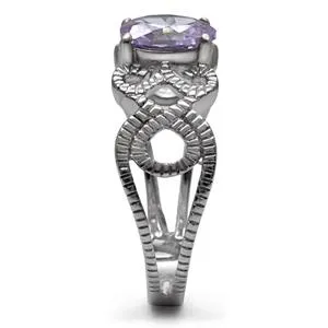 Green Rings CJ7769OS Wholesale Stainless Steel Light Amethyst Cubic Zirconia Intertwined Band Ring