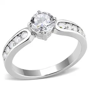 Green Rings CJE3256 Wholesale Womens Stainless Steel Round Clear AAA Grade CZ Ring