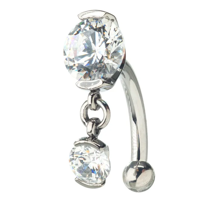 Industrial Strength IS Fixed Top 2 ProngSet Faceted Gem Navel Curve with Dangle 1 Earrings