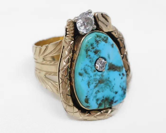 LateMidcentury Turquoise Ring with Diamonds Isadoras C Rings