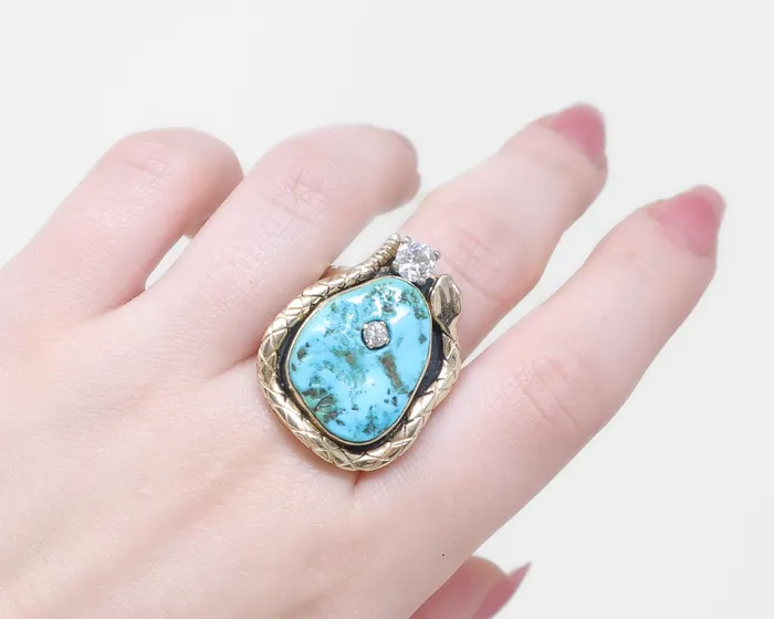 LateMidcentury Turquoise Ring with Diamonds Isadoras C Rings