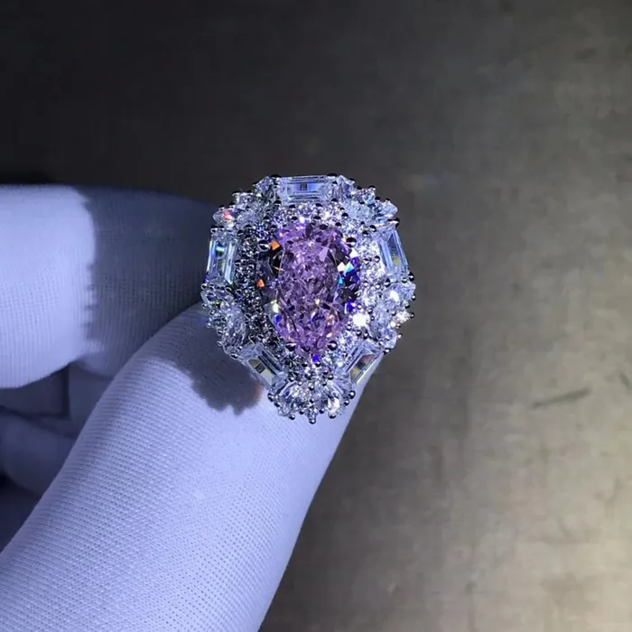 Leyloon Jewelry 4 Carat Pear Cut Pink Double Halo Split Shank VVS Moissanite Ring Rings