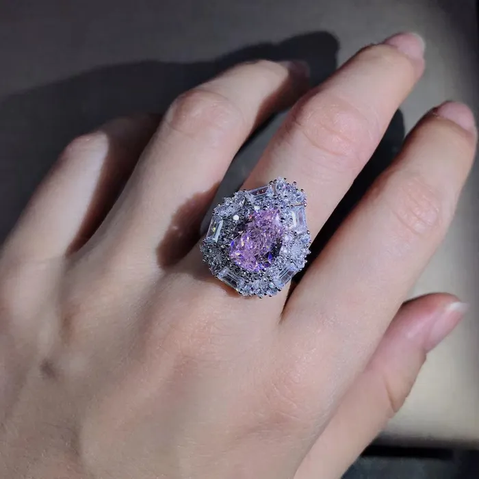 Leyloon Jewelry 4 Carat Pear Cut Pink Double Halo Split Shank VVS Moissanite Ring Rings