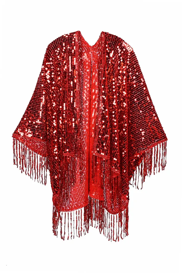 lumishopusa Earrings Disco Sequin Tassel Kimono Ruby