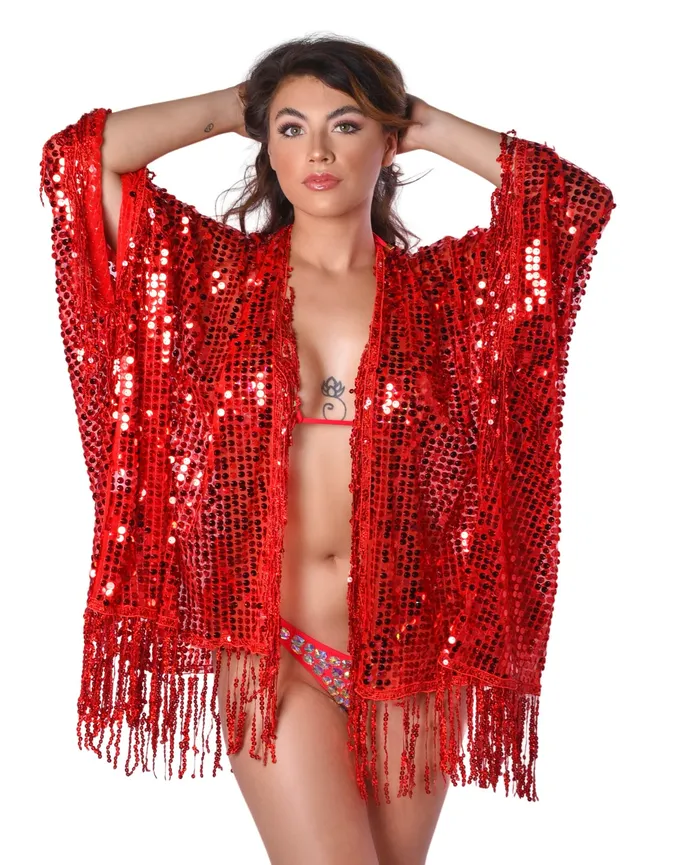 lumishopusa Earrings Disco Sequin Tassel Kimono Ruby