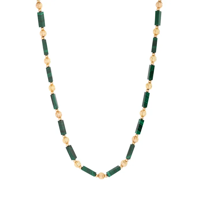 Malachite and 14k Gold 22 Beaded Necklace Vintage Necklaces