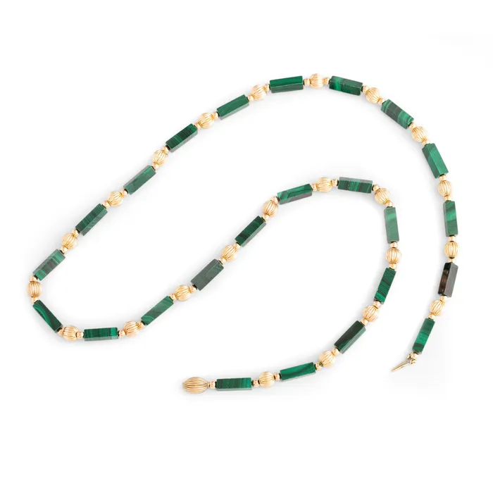 Malachite and 14k Gold 22 Beaded Necklace Vintage Necklaces