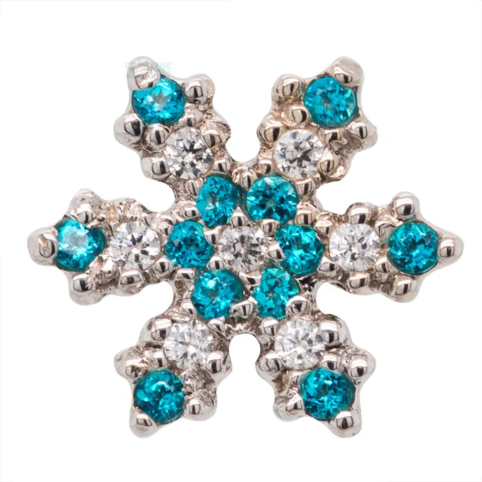 Micro Pave Snowflake Threaded End in Gold with Mint CZ White CZs Body Vision BVLA Necklaces Micro Pave Snowflake Threaded End in Gold with Mint CZ White CZs Body Vision BVLA Necklaces