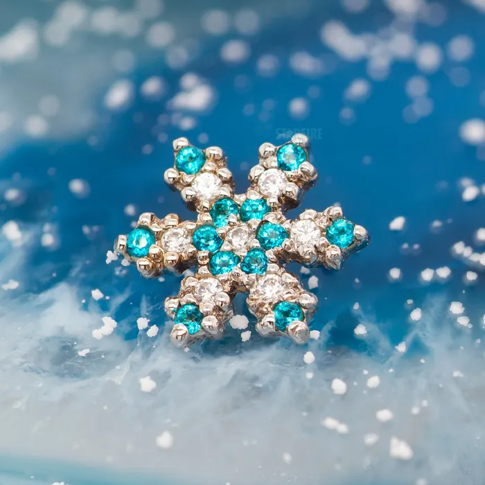 Micro Pave Snowflake Threaded End in Gold with Mint CZ White CZs Body Vision BVLA Necklaces