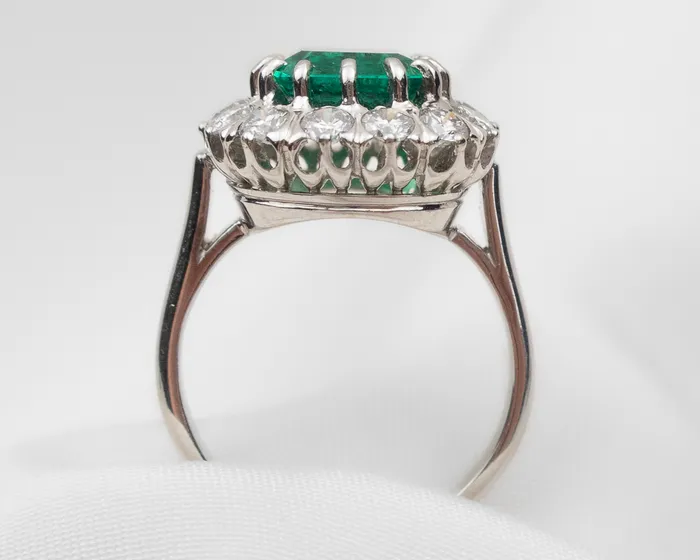 Midcentury Emerald Diamond Halo Ring Isadoras A Rings