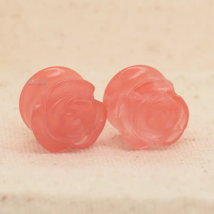 Misc Earrings DoubleFlared Rose Glass Plugs 12
