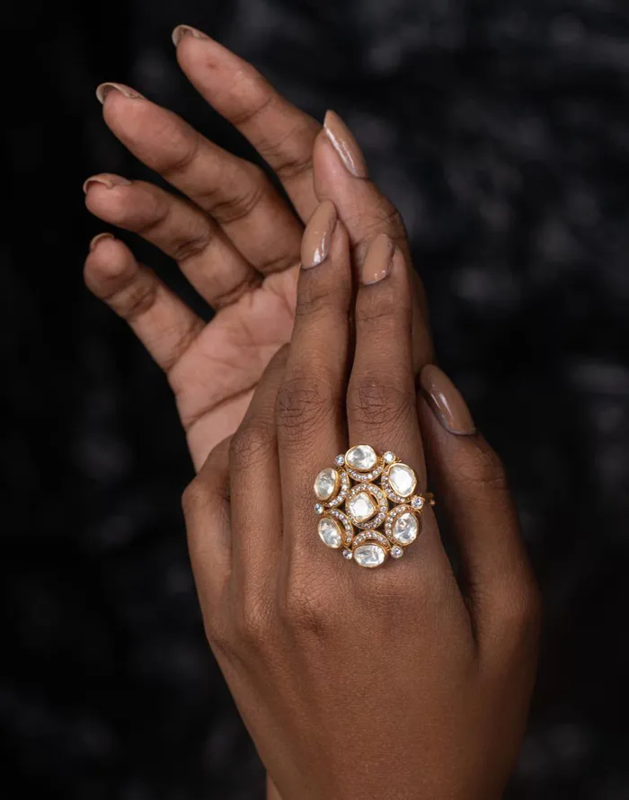 Moissanite Uncut Polki Ring Attrangi Rings