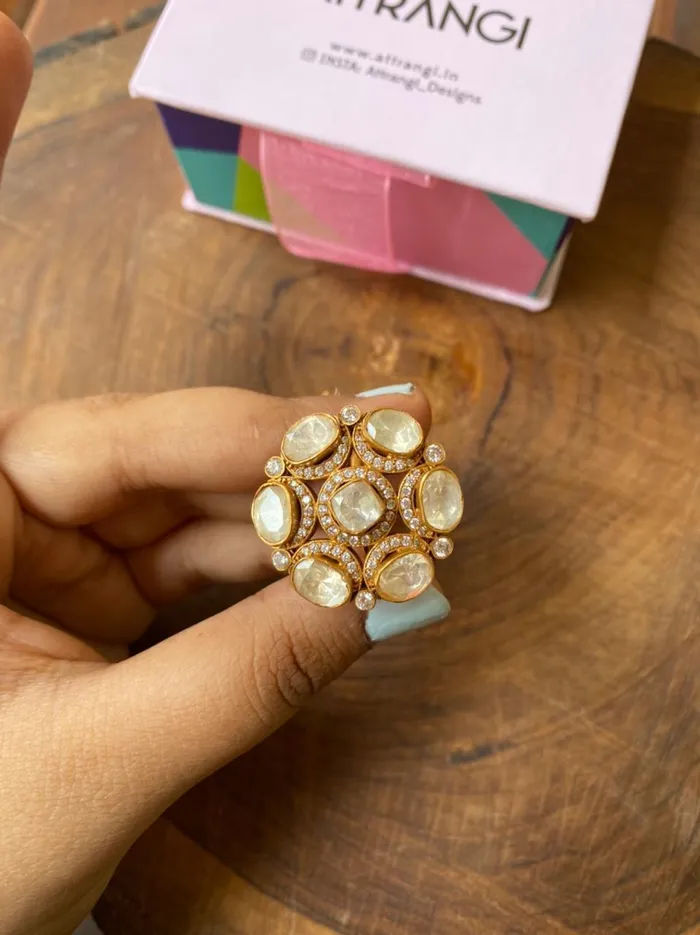 Moissanite Uncut Polki Ring Attrangi Rings Moissanite Uncut Polki Ring Attrangi Rings