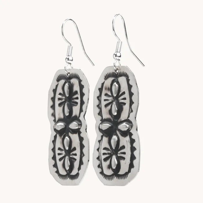 Navajo Silver Repousse Stamped Earrings TSkies Jewelry Earrings